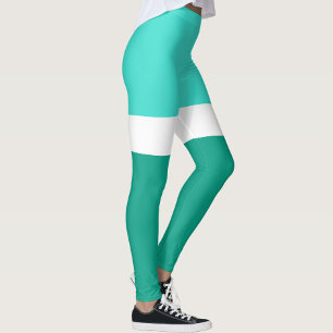 Turquoise White Teal Colour Block Style Design Leggings
