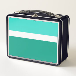 Turquoise White Teal Colour Block Style Design Metal Lunch Box