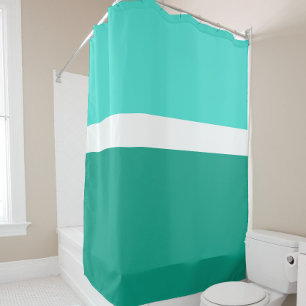 Turquoise White Teal Colour Block Style Design Shower Curtain