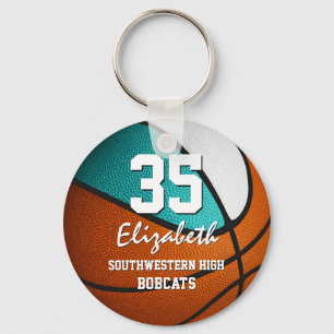 Turquoise white team spirit girls basketball key ring