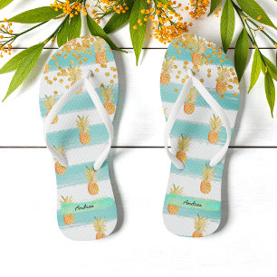 Turquoise White Tropical Beach Pineapple Flip Flops