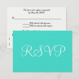 Turquoise White Wedding RSVP Card