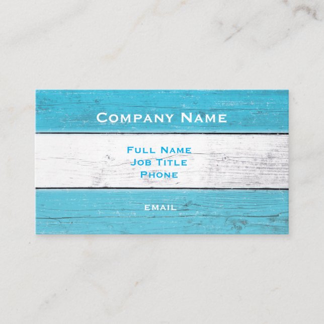 Turquoise & White Wooden Business Card (Front)