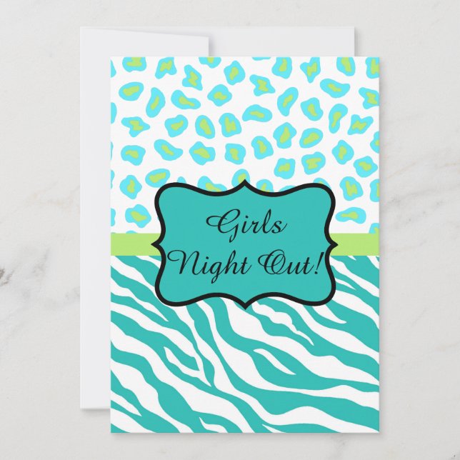 Turquoise White Zebra Leopard Girls Night Out Invitation (Front)