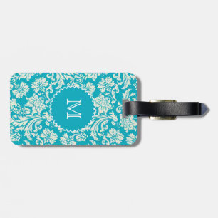 Turquoise & WhiteFloral Damasks-Customised Luggage Tag