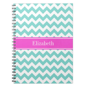 Turquoise Wht Chevron Hot Pink Name Monogram Notebook