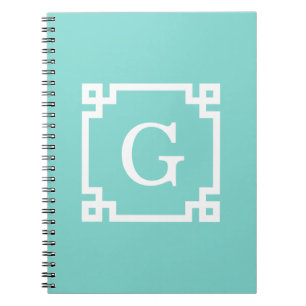 Turquoise Wht Greek Key Frame #2 Initial Monogram Notebook
