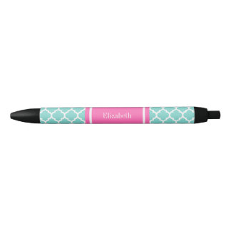Turquoise Wht Moroccan #5 Hot Pink2 Name Monogram Black Ink Pen