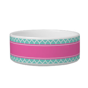 Turquoise Wht Moroccan #5 Hot Pink2 Name Monogram Bowl