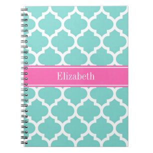 Turquoise Wht Moroccan #5 Hot Pink2 Name Monogram Notebook