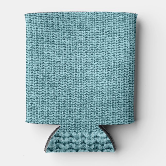 Turquoise Winter Knitted Sweater Texture. Can Cooler (Front)