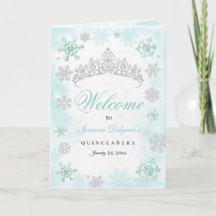 Turquoise Winter Wonderland Quinceanera Program Invitation