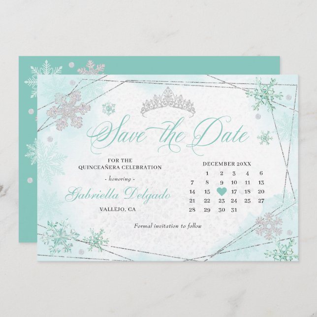 Turquoise Winter Wonderland Snow Save The Date Invitation (Front/Back)