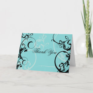 Turquoise with Black Swirl Flourish Embellishment Thank You Card