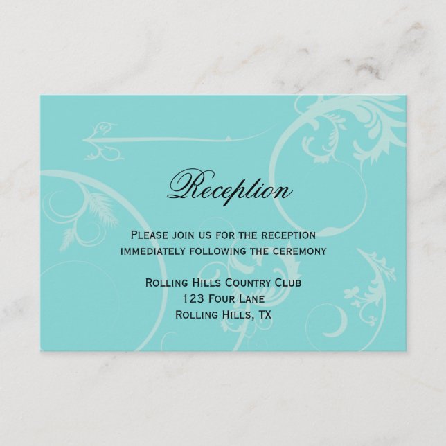 Turquoise with Black Swirl Wedding Reception Enclosure Card (Front)