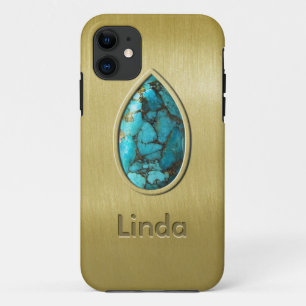 Turquoise with Gold Bezel iPhone 11 Case