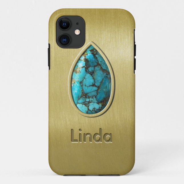 Turquoise with Gold Bezel Case-Mate iPhone Case (Back)