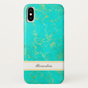Turquoise With Gold Veins Stone Pattern and Name iPhone X Case