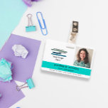 Turquoise with Logo & Photo Employee ID Badge<br><div class="desc">Horizontal employee ID badge personalised with photo and logo,  name and title,  and badge number and expiration date. Add name and title in black on turquoise.</div>