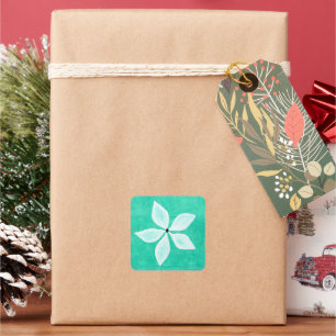 Turquoise with white flower square sticker