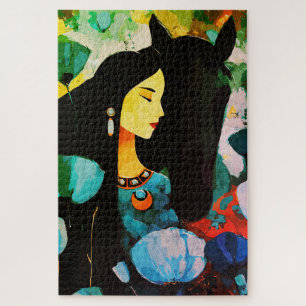 Turquoise Woman and Horse Painting Jigsaw Puzzle