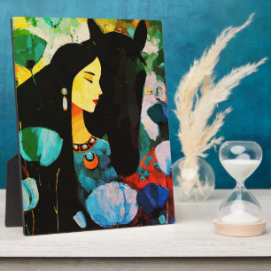 Turquoise Woman and Horse Painting Plaque