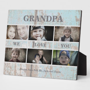 Turquoise Wood  Grandpa We love You Photo Collage Plaque