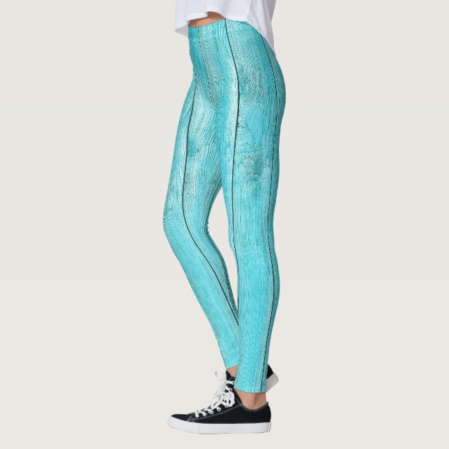 Turquoise Wood Texture Leggings (Left)