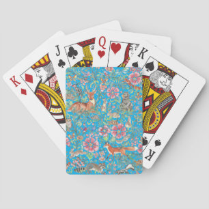 Turquoise Woodland Animal Forest Deer Fox Rabbit Playing Cards