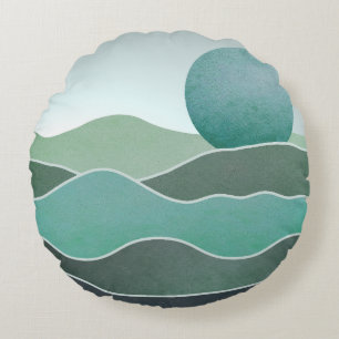 Turquoise World Landscape Round Cushion