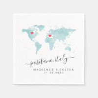 Turquoise World Map Coral Moveable Hearts Wedding