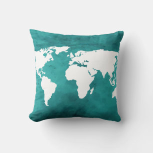turquoise world map décor cushion