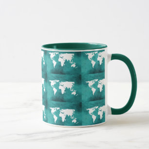 turquoise world map pattern mug