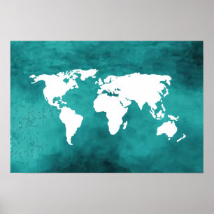 turquoise world map poster