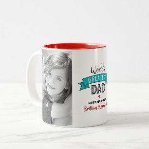 Turquoise World’s Greatest Dad 2 Photo Bold Modern Two-Tone Coffee Mug
