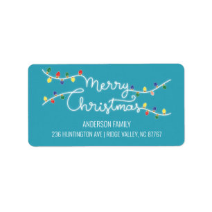 Turquoise Xmas Light Merry Christmas Address Label