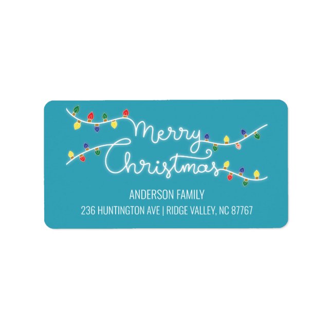 Turquoise Xmas Light Merry Christmas Address Label (Front)