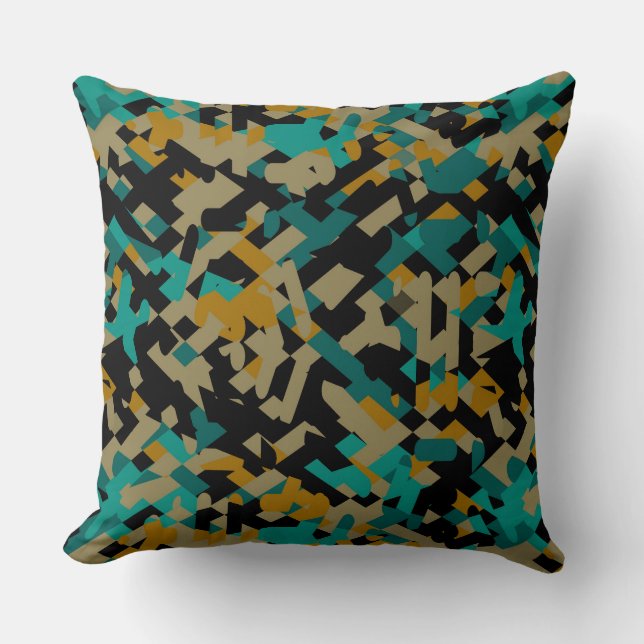 Turquoise yellow and black abstract cushion (Front)