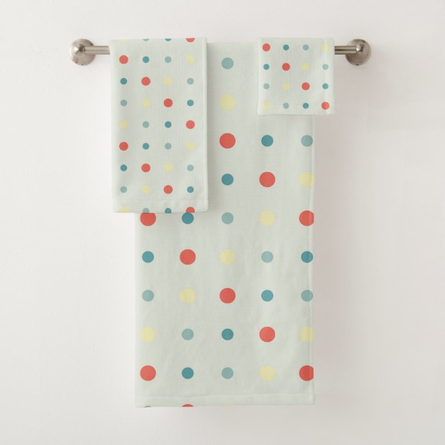 Turquoise, yellow, and Orange Dots Bath Towel Set (Insitu)