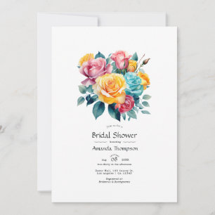 Turquoise, Yellow and Pink Floral Bridal Shower Invitation