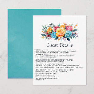 Turquoise, Yellow and Pink Floral Guest Details Enclosure Card