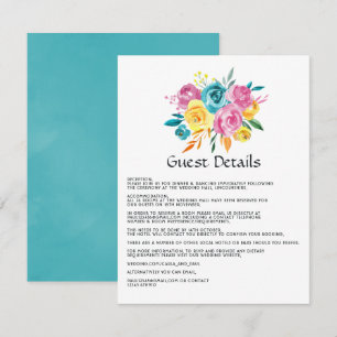 Turquoise, Yellow and Pink Floral Guest Details Enclosure Card