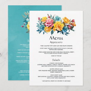 Turquoise, Yellow and Pink Floral Wedding Menu