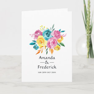 Turquoise, Yellow and Pink Floral Wedding Programme