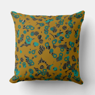 Turquoise yellow and Zebra Abstract Cushion