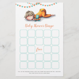 Turquoise Yellow Baby Sleeping Bingo Game Card