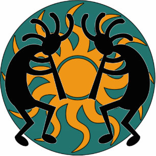 Turquoise Yellow Black Tribal  Southwest Kokopelli Standing Photo Sculpture