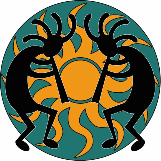 Turquoise Yellow Black Tribal  Southwest Kokopelli Standing Photo Sculpture (Front)