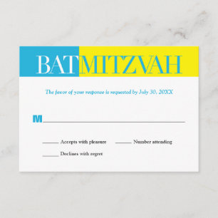 Turquoise Yellow Block Bat Mitzvah Reply RSVP Card