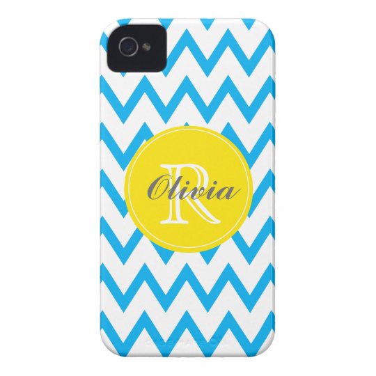 Turquoise, Yellow Chevron Monogrammed iPhone 4/4s Case-Mate iPhone 4 Cases
